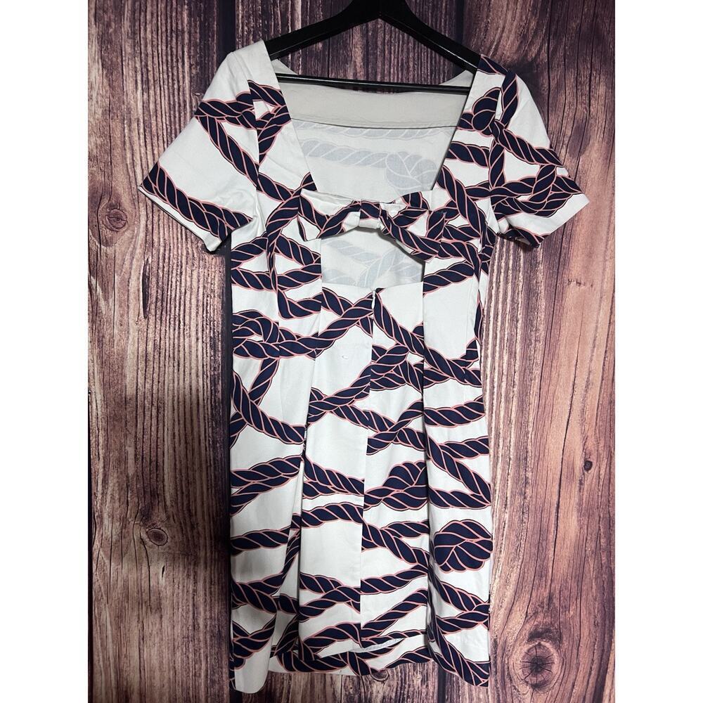 ANTHROPOLOGIE MAEVE DRESS NAUTICAL SZ 6 PREPPY SHORT PEACH BOW OPEN BACK SHIFT - Picture 3 of 10